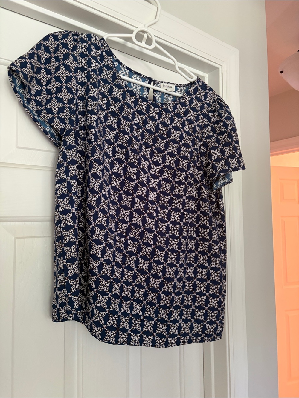 J Crew Navy Geometric Short-Sleeve Top
